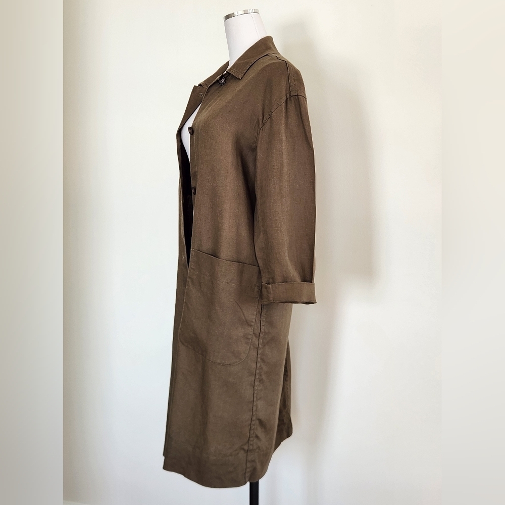 || MADEWELL || Linen Duster Army Green Pockets Button Down Jacket Sz S - Picture 4 of 12